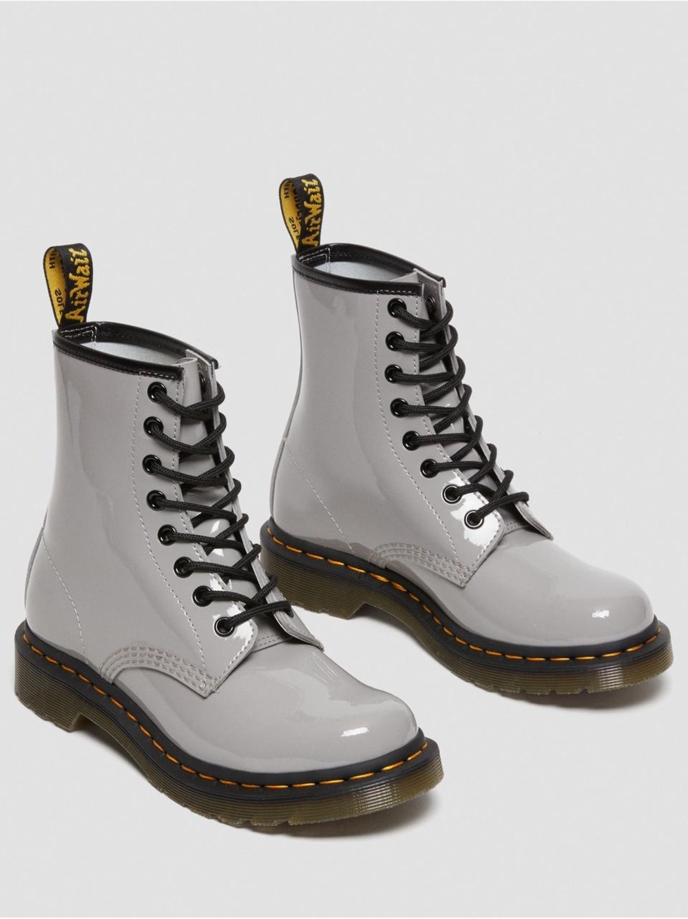 Dr. Martens Women’s Glossy Light Gray Patent Lace-Up Boots Size 10 NEW
